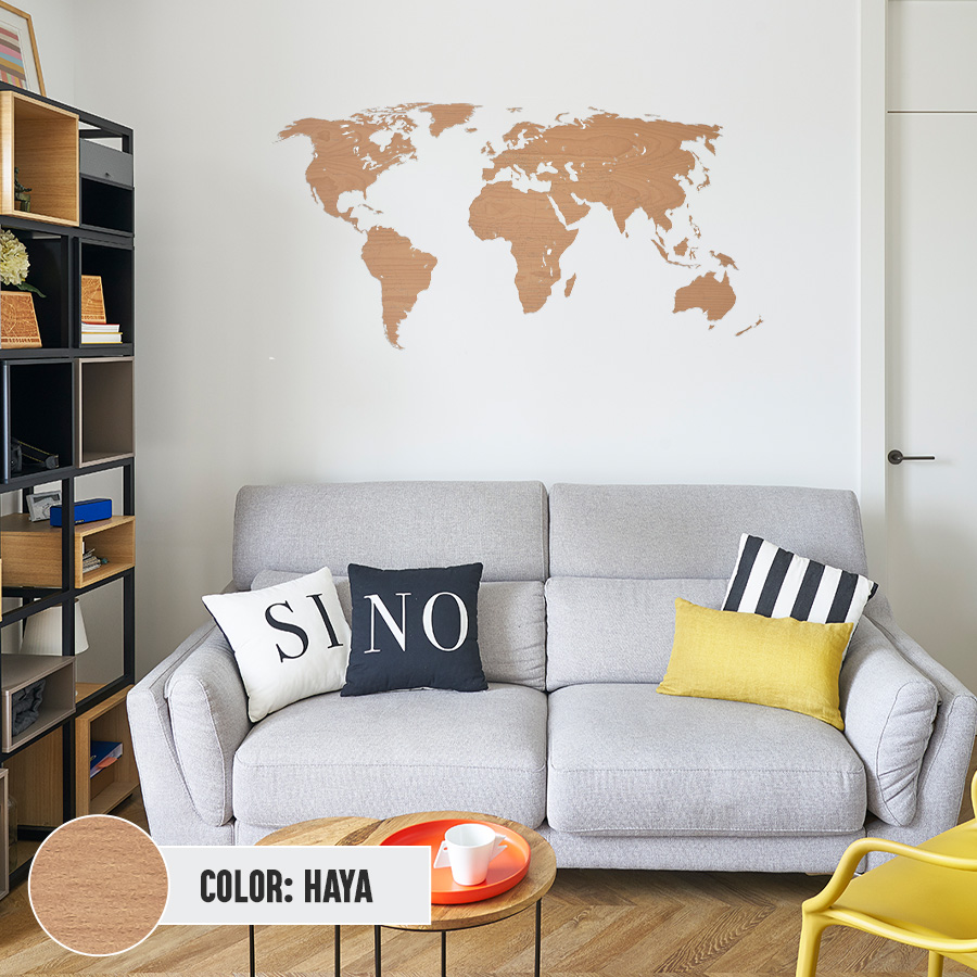 Mapas del mundo en madera para decoración.